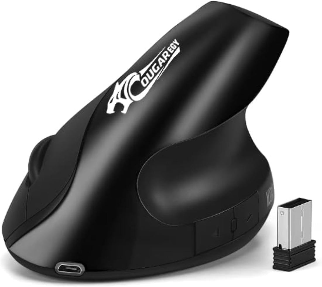 COUGAR-EGY Vertical Ergonomic Mouse, Rechargeable,Wireless, Bluetooth or USB receiver, Quiet clicks, 4 buttons, compatible with Laptop, PC (E1900)