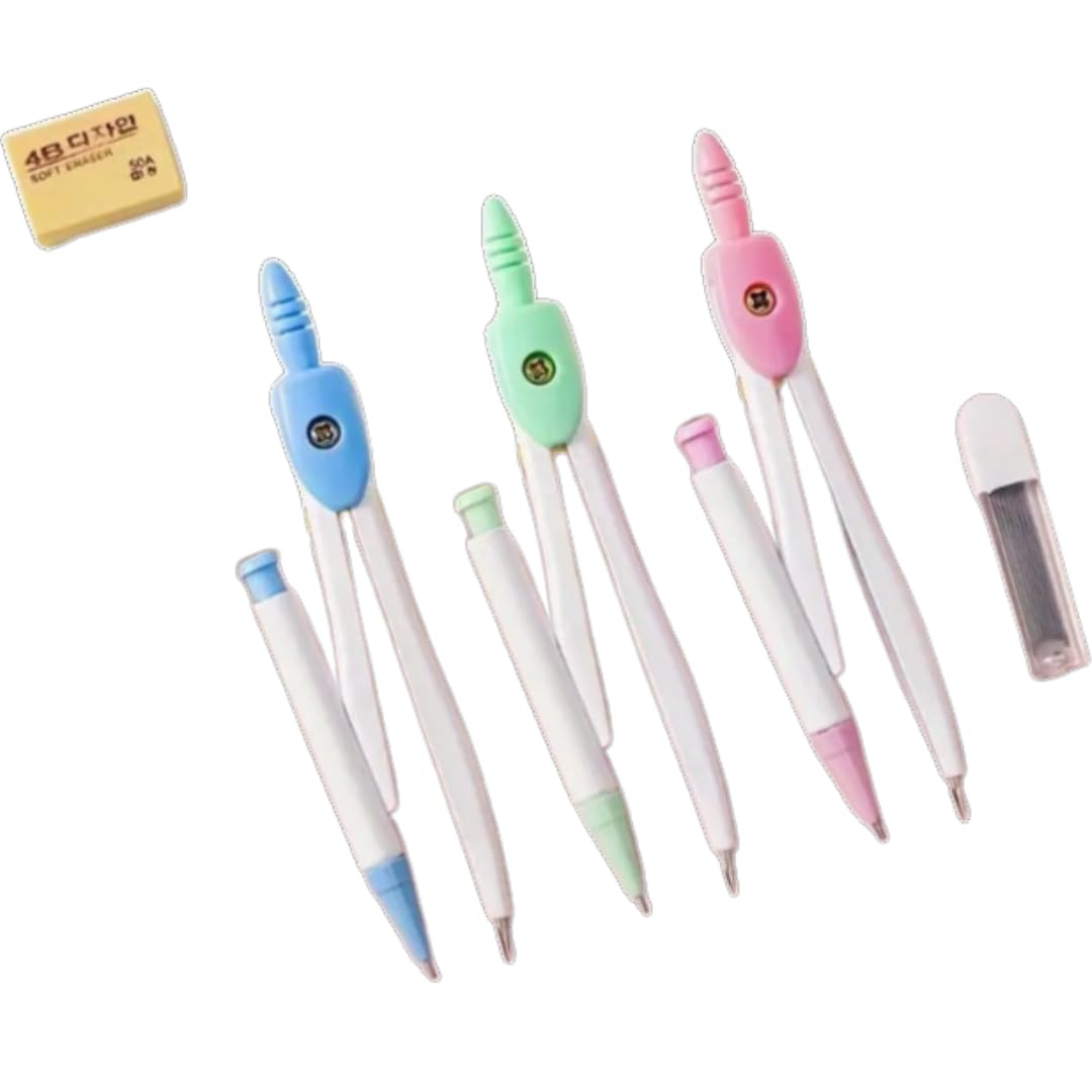 Set of Compass Mechanical Pencil Set With Stainless Steel Leads-Sleek and Eraser, Drawing Tools For Students, Office, Mathematical Drawing Measuring Stationery, Geometry Circle Drawing (Pink)