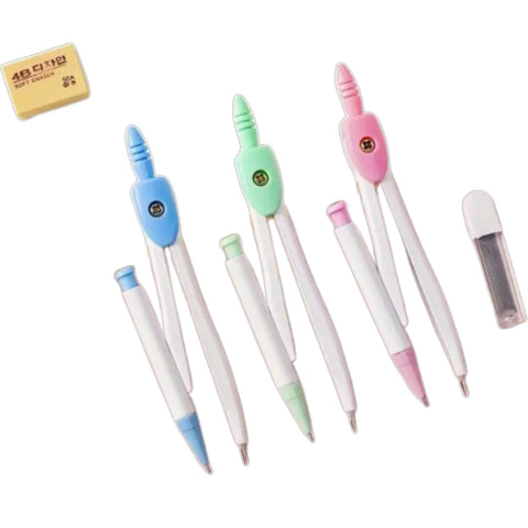 Set of Compass Mechanical Pencil Set With Stainless Steel Leads-Sleek and Eraser, Drawing Tools For Students, Office, Mathematical Drawing Measuring Stationery, Geometry Circle Drawing (Pink)