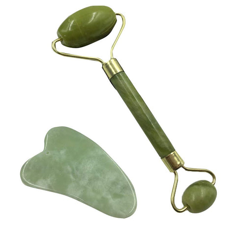 Jade Face Roller,Gua Sha Massager and Microneedle Derma Roller Facial Tool Set Natural Rose Quartz for Anti Aging Eye Puffiness Wrinkles and Firming Face Eyes Neck Body Treatment Skin Care Tool Kit