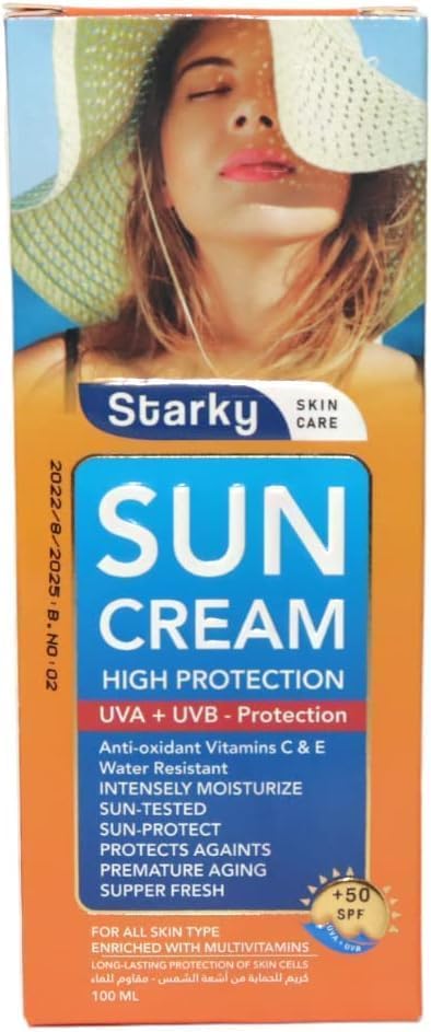 Starky Sunscreen Cream, Skin Care SPF 50+ for All Skin Types Enriched with Multivitamins 100ml