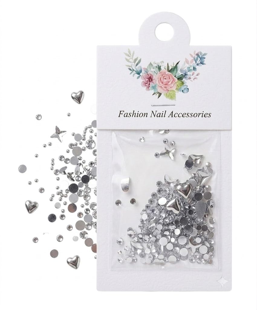 silver Mixed Size Nail Rhinestones and Crystal Nail Art Decorations Set