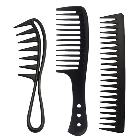 TSUOUKL 3 Pieces Wide Tooth Combs, Barber Combs, Antistatic Carbon Fiber Hair Combs, Wide Teeth Comb for Salon, Home, Various Hairstyles