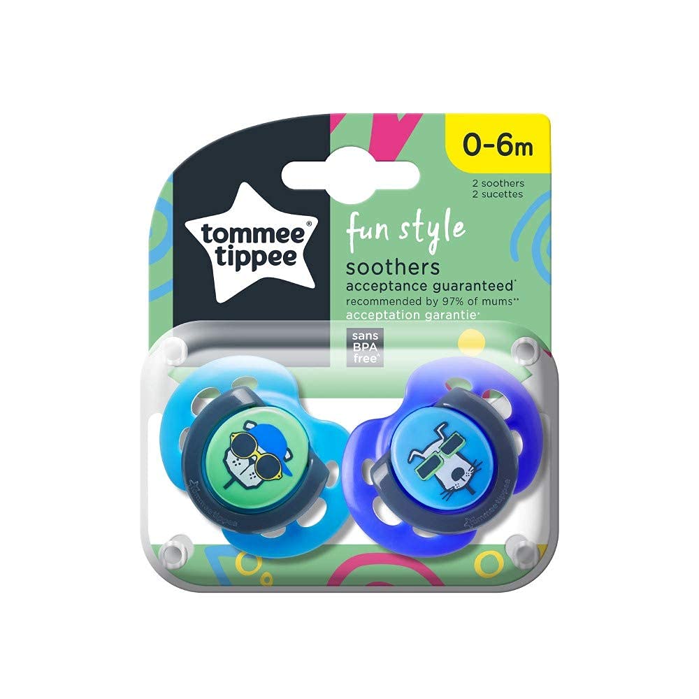 Tommee Tippee Fun Style Soother, 0-6 Months, Pack Of 2 - Assorted Design
