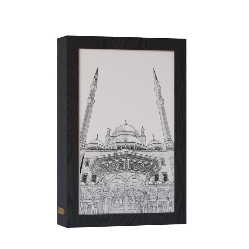 ART MOOD HOME Natrual Wood 2 In 1 Photo Lighting Frame - Mohamed Ali Mosque 20Cm X 15Cm Black Frame