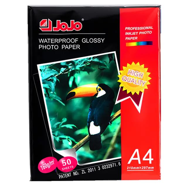 Waterproof Glossy Photo Paper A4 160gsm - 50 Sheets | High Quality Inkjet Printing Paper for Vivid Colors, Professional Prints, Smudge-Free, Instant Dry Finish