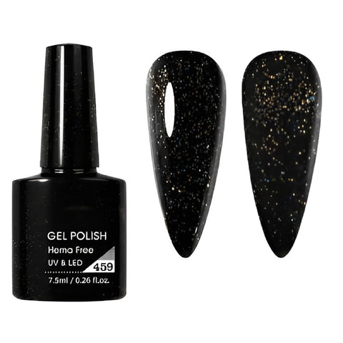 Gel Nail Polish Soak Off UV LED, Galaxy Black Glitter Color, Deep Black Base with Gold Sparkle Effect, Long Lasting High Shine Manicure Gel, Smooth Full Coverage, 7.5ml (Shade 459)