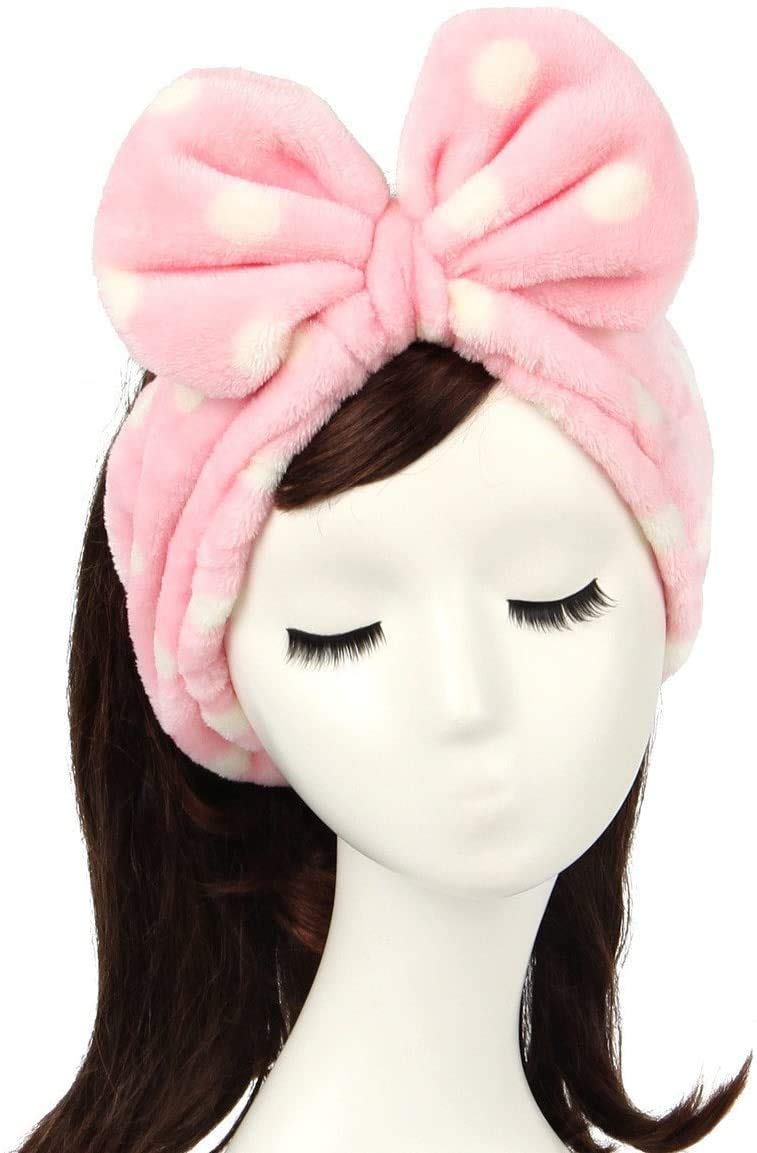 Excefore Super Soft Caroset Wash Cosmetic Headband, Headbands for Washing Face Shower Spa Mask Soft Carol Fleece Hairlace Headband Turban Bowknot Washing Face