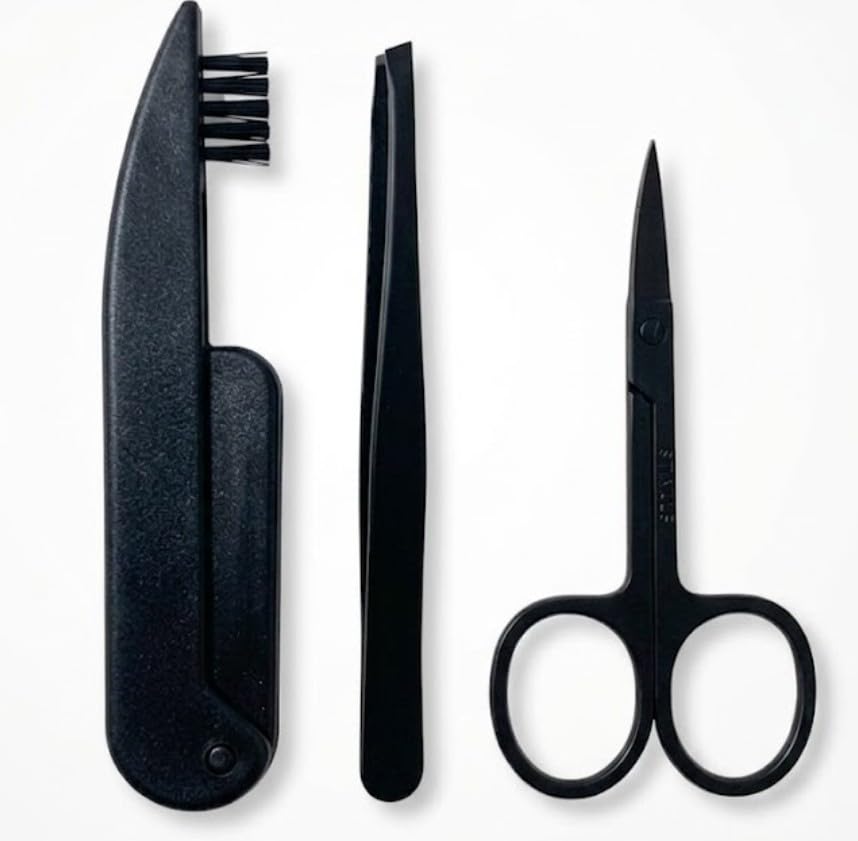 Eyebrow Razor, 3 in 1 Eyebrow Kit, Eyebrow Trimming Kit Including Brow Razors, Brush, Eyebrow Scissors, Tweezers, for Women and Men, Black