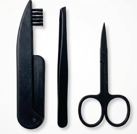 Eyebrow Razor, 3 in 1 Eyebrow Kit, Eyebrow Trimming Kit Including Brow Razors, Brush, Eyebrow Scissors, Tweezers, for Women and Men, Black