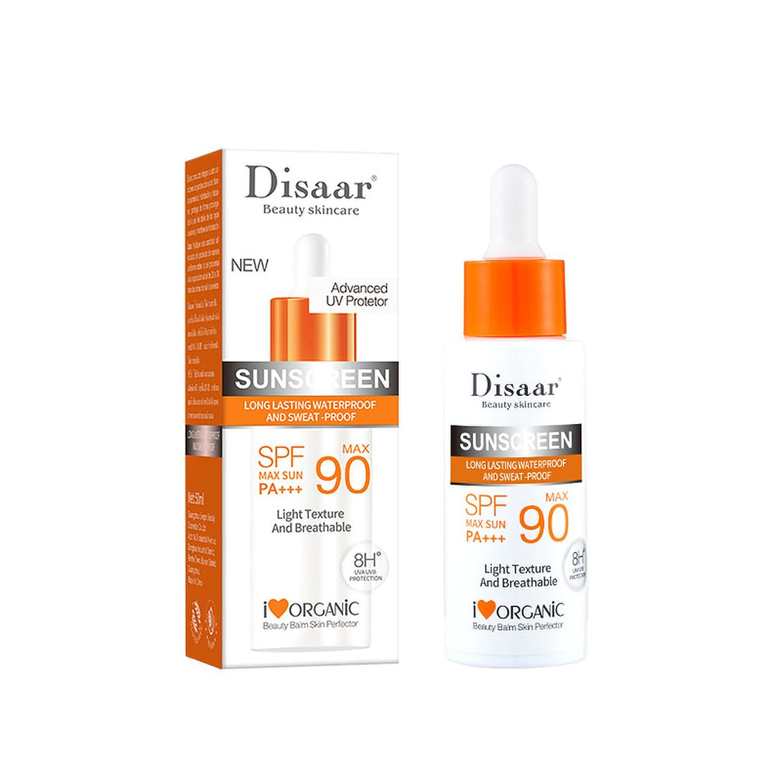Disaar Sunscreen Serum with Vitamin C, SPF 90, Waterproof, Light and Breathable, 8 Hour Protection