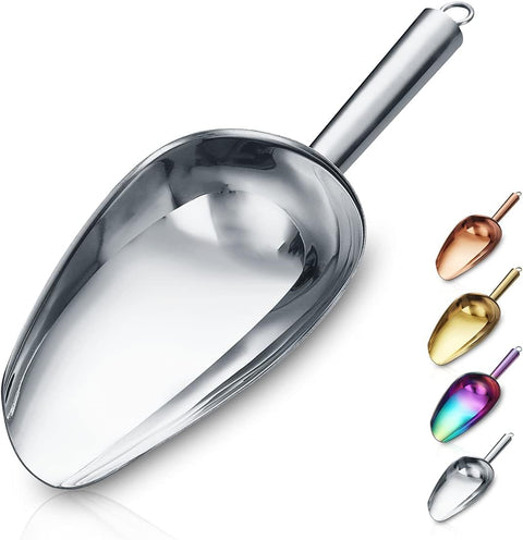 INFINITY-Plus Scoop for Ice, Flour, Cereal and Food, Metal Scoop for Kitchen Buffet, Party, Restaurant, Rustproof, Healthy, Heavy Duty, Durable and Glossy Finish by INFINITY-Plus (Gold, 8 oz)