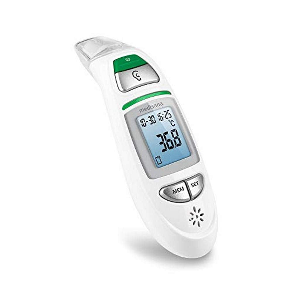 medisana TM 750 digital 6in1 fever thermometer ear thermometer for babies, children and adults, forehead thermometer with visual fever alarm, memory function and measurement of liquids