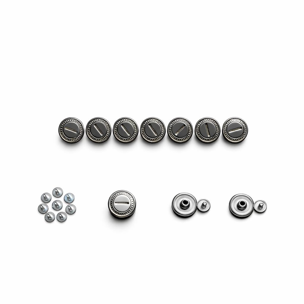 17mm Metal Jeans Buttons Set (10 Pieces) - Easy DIY Seamless Installation - Professional Durable Replacement with Rivets for Pants and Jackets