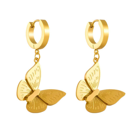 Latest Butterfly Earning Fancy Pendant Stainless Steel Earring Gold Color Women's Fashion Jewelry Steel Jewelry Gift