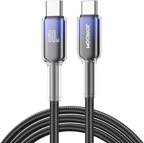Joyroom S-A42 Crystal-Clear Series 60W Type-C to Type-C Fast Charging Data Cable, 1.2 m Length, Black