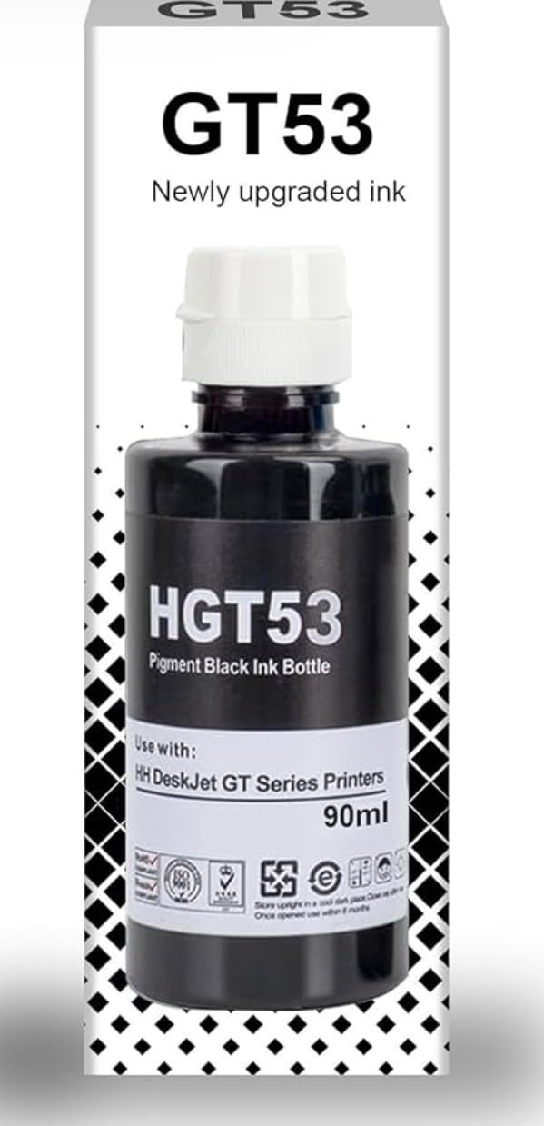 GT53 90ml Black Pigment Ink Bottle Compatible with HH DeskJet GT Series Printers