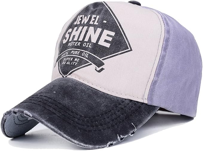 Vintage Style Baseball Cap, Distressed Jewel Shine Design, Multi-Colour Panels