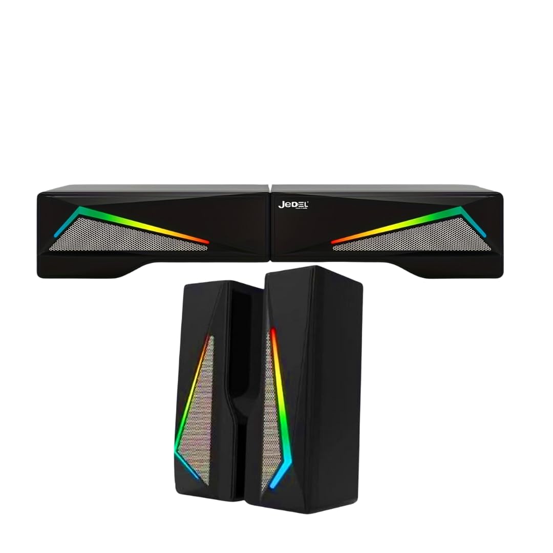 for JEDEL S-550 Wired Rainbow Desktop Speakers Soundbar 6W – 2.0 Channel Stereo – USB Powered + 3.5mm Cable