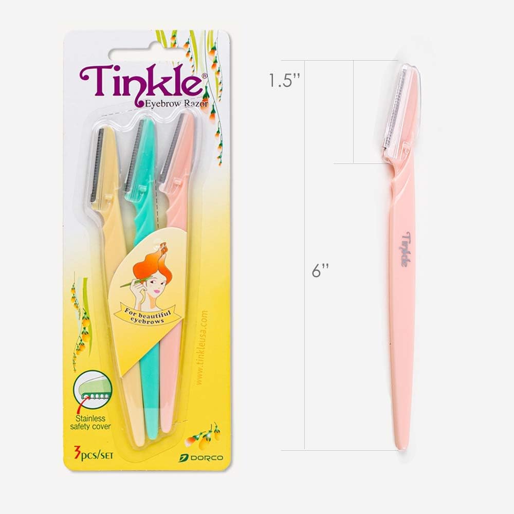 Dorco Tinkle Durable Eyebrow Razor with Protective Case, 3 Blades) 1 Item