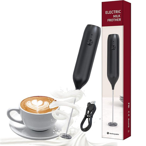 Xspring Rechargeable Electric Foam Maker, Handheld Foam Maker with Stainless Steel Stirring Head, Durable Mini Hand Mixer for Coffee, Latte, Cappuccino, Frappe, Matcha, Hot Chocolate, Egg (Black)