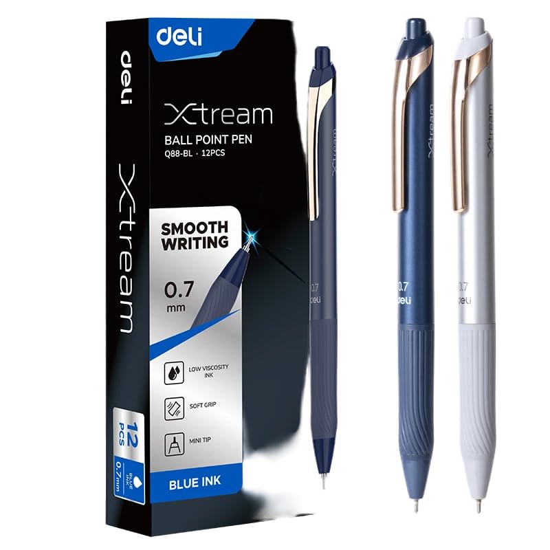 Deli EQ88-BL Ball Point Pen, 0.7 mm Mini Tip, Blue
