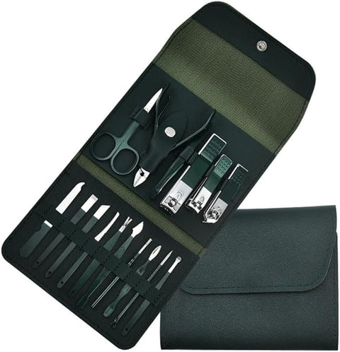 TECHZONE 16-in-1 Manicure Set – Professional Nail Care Kit for Men & Women with Stainless Steel Nail Clippers, Scissors, Tweezers & Grooming Tools in Portable Travel Case (Black)