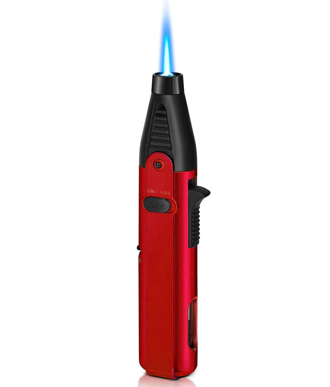 Windproof Butane Torch Lighter, Cooking Lighters with Safety Lock and Adjustable Flame Jet, Suitable for Candle Lighting Stove Kitchen Camping BBQ Plan A (Red)