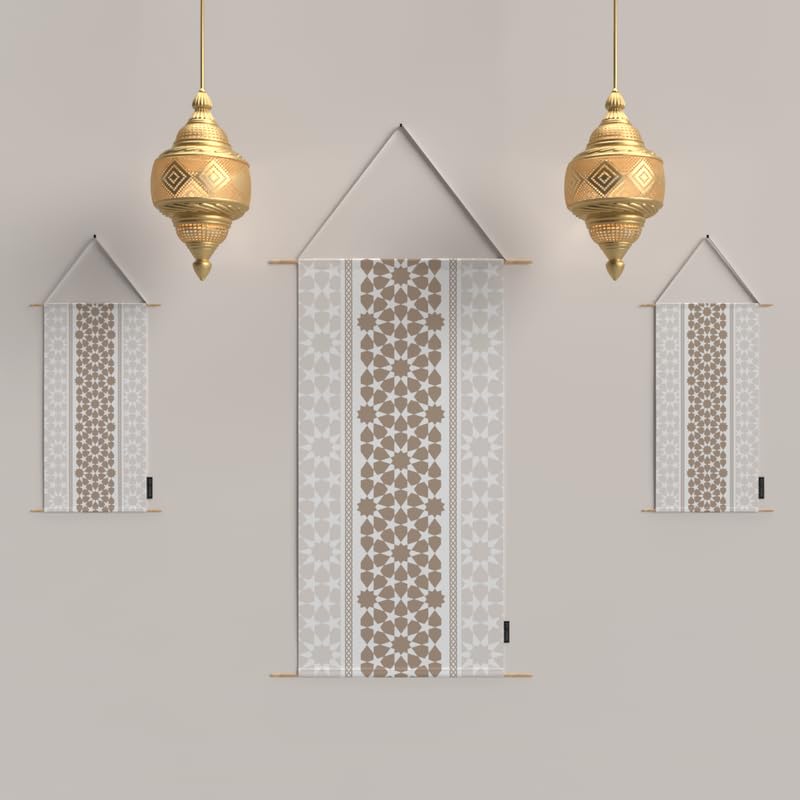 ART MOOD HOME Ramadan's Unique Oasis Velvet Fabric Posters set Beige * White
