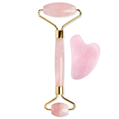 FEYRE Facial Massager Jade Roller & Gua Sha Tool Natural Himalayan Stone for Face Neck Healing Skin Wrinkles & Serum Application (Pink Stone)