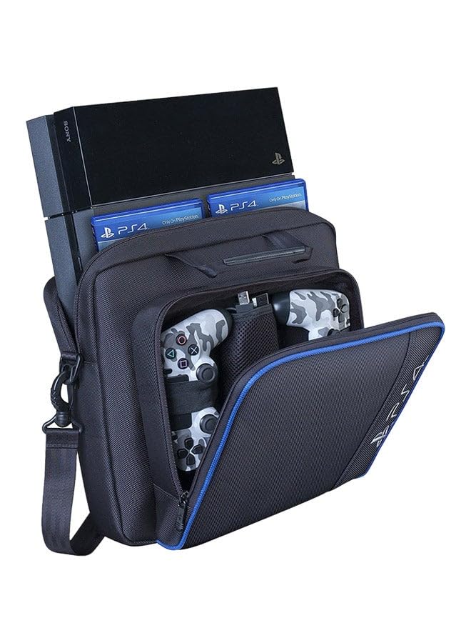 Travel Carry Handbag Case for PlayStation 4, Black with Blue Trim, Console and Controller Storage Bag