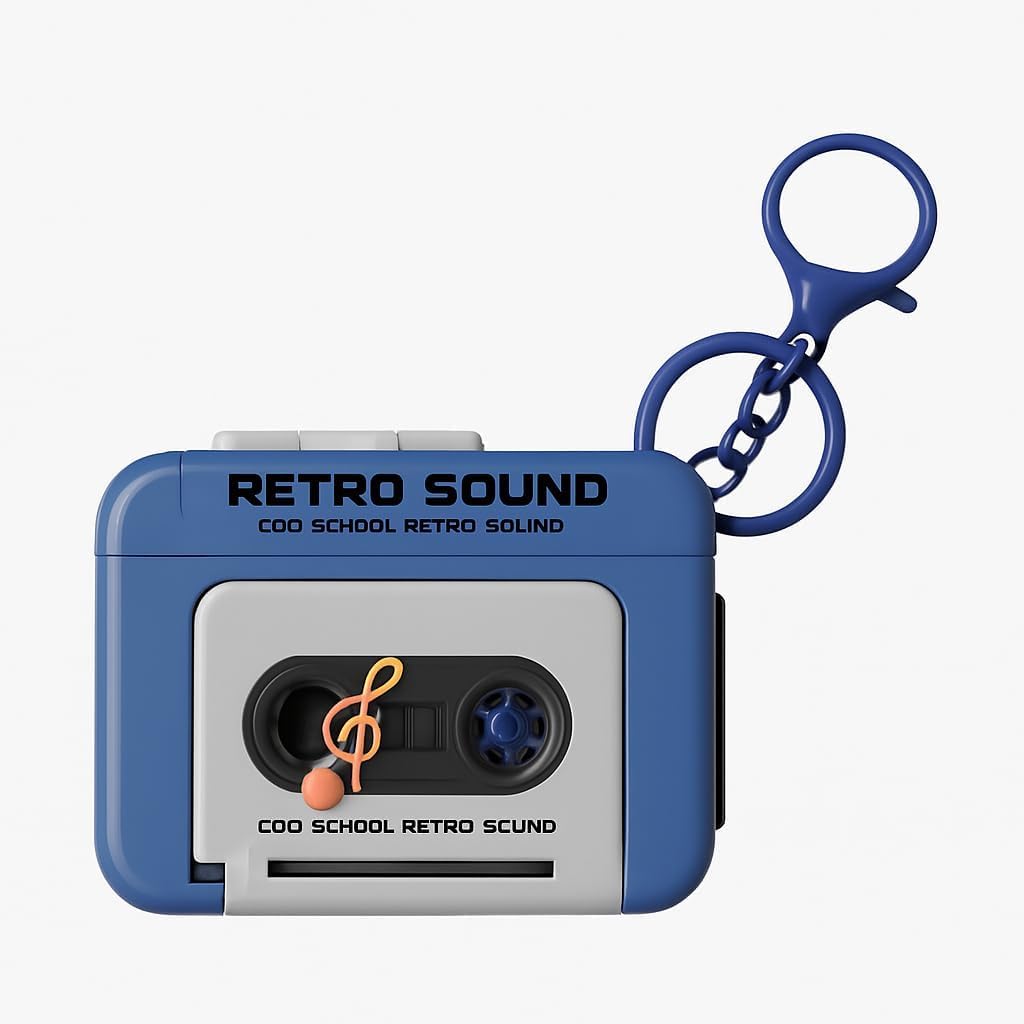 Retro Cassette Style Audio Recorder Device with Keychain Ring, Mini Portable Voice Recording Gadget, Cassette Design Body with Front Reel Display and Top Control Buttons