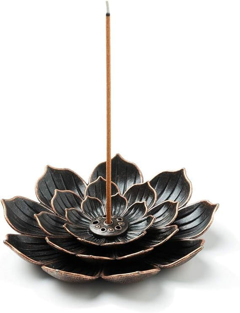 Flower Incense Holder, Bronze Metallic Finish, Decorative Stick Burner