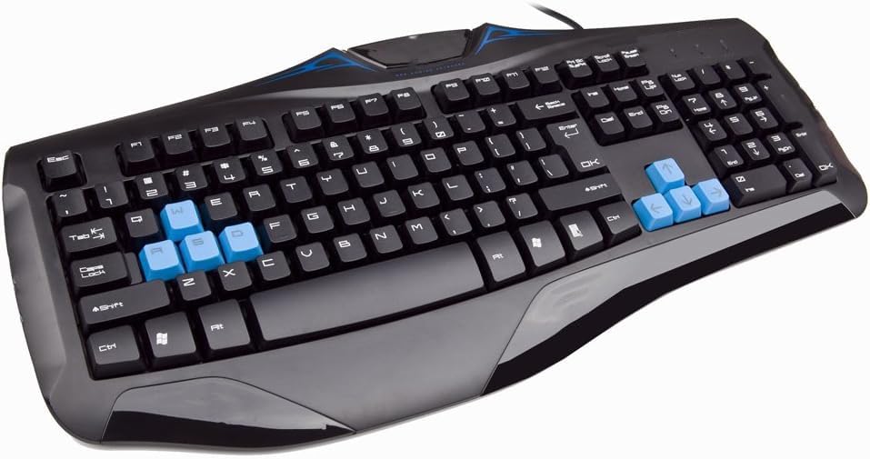 Gaming Keyboard with Blue Highlighted WASD Keys, USB Wired, Full Size Layout, Ergonomic Design, Black (Q60)