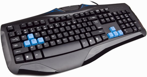 Gaming Keyboard with Blue Highlighted WASD Keys, USB Wired, Full Size Layout, Ergonomic Design, Black (Q60)