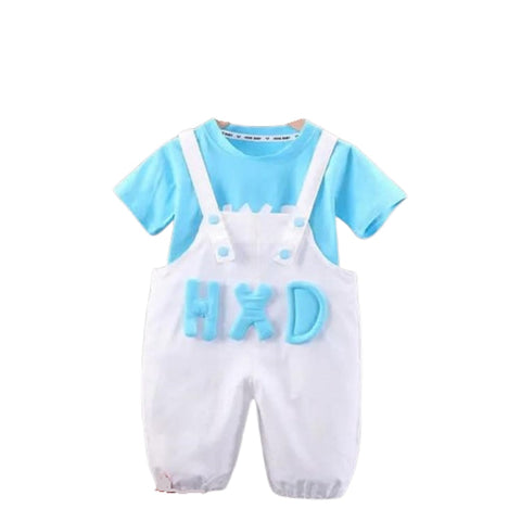 Baby Boys Set - Cotton T-shirt with Bright Colors with White Salopette with Raised Letters - Fashion Summer Baby Clothes - Multi Color Available by Mizah