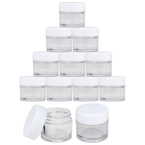 Beauticom High-Graded 7 Grams/7 ML (Quantity: 24 Packs) Thick Wall Crystal Clear Plastic LEAK-PROOF Jars Container with White Lids for Cosmetic, Lip Balm, Lip Gloss, Creams, Lotions, Liquids