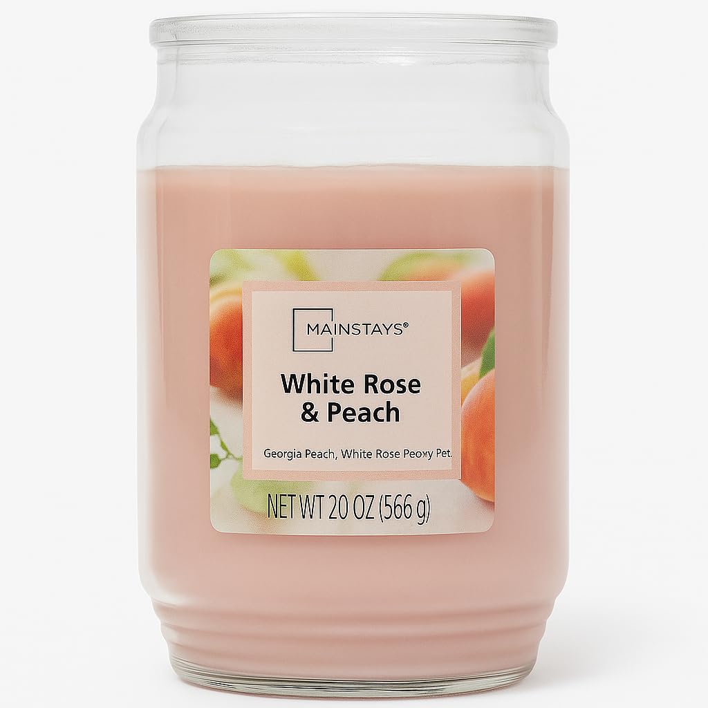 Kanawaty Scented 20 oz Candle Jar, WHITE ROSE & PEACH, Up to 120 Hours of Burn Time, Single-Wick