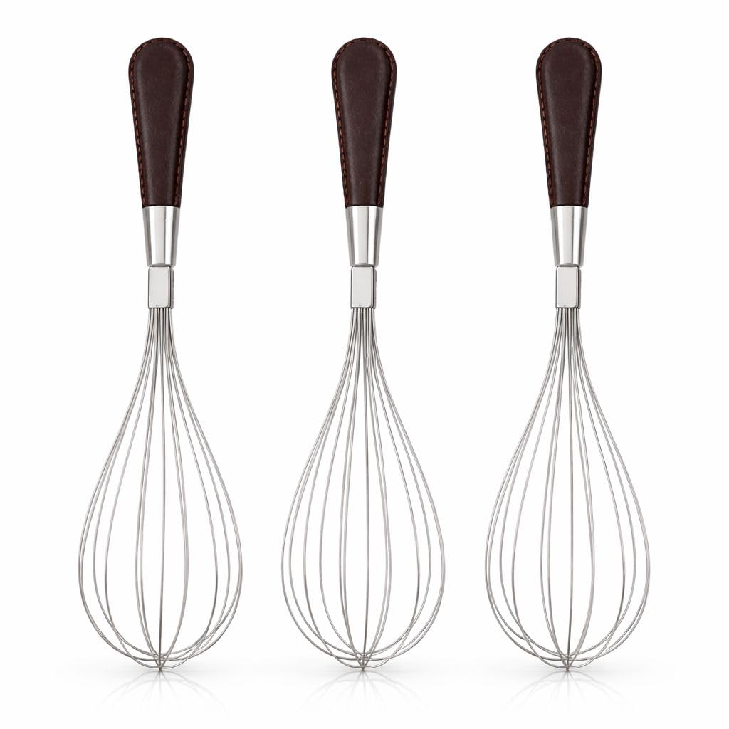 25cm Stainless Steel Balloon Whisk with Ergonomic Non-Slip Handle – Heavy Duty Egg Beater for Baking, Cream, Batter & Sauces – Kitchen Hand Mixer – 1/2 / 3 Piece Options (3 Pieces)