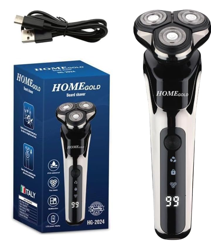 HG-2024 Electric Smoothing Shaver for Men, Dual Path Blades, USB Fast Charging, LED Display, Flexible Heads - Home Gold