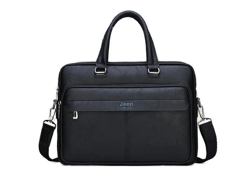 Large Capacity Laptop Leather Business Bag 15" x 12" (Black)