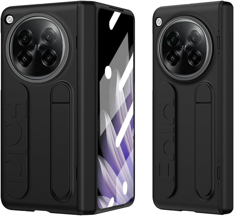 Q Wristband Case for Oppo Find N6, Built-in Screen Protector & Kickstand, Hinge Protection Shockproof Cover with Wrist Strap (Black)