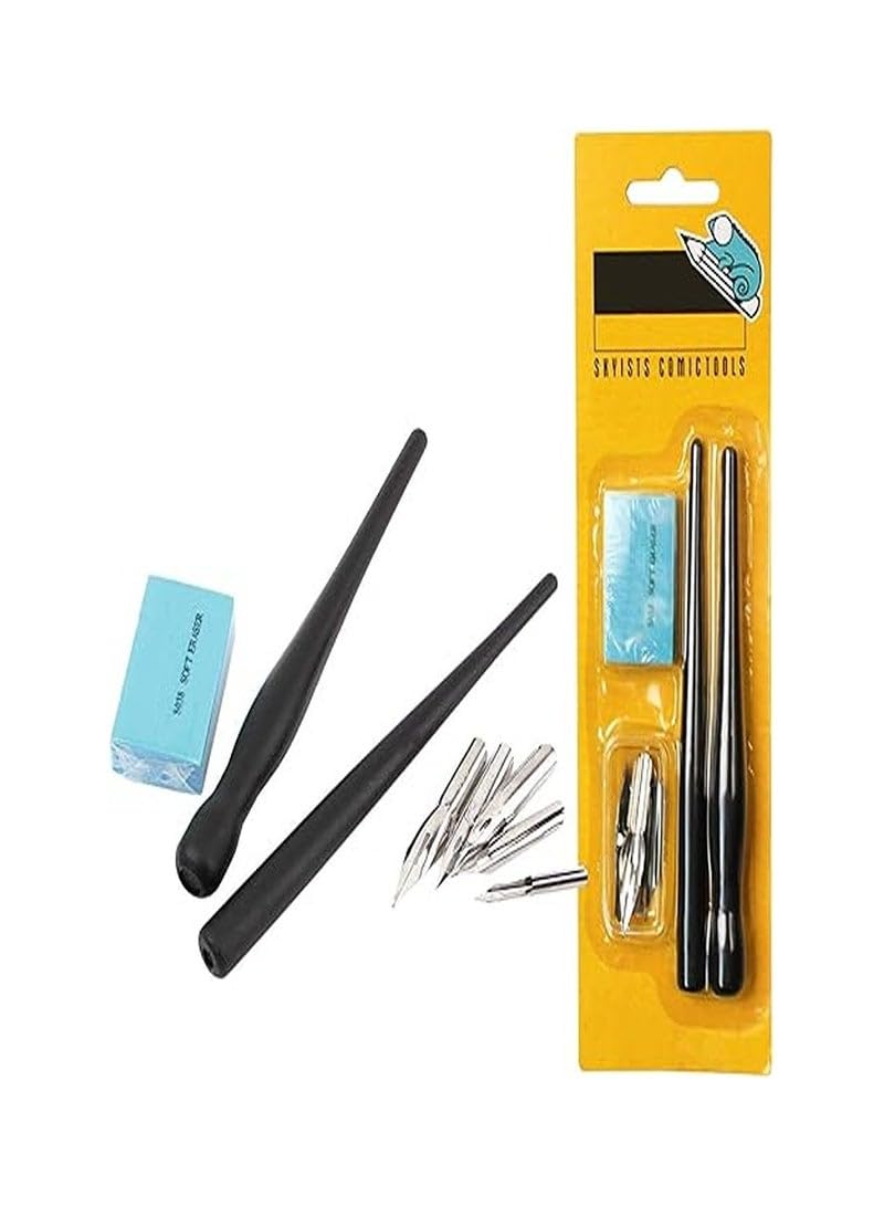 Black Comic Dip Pen Set Ink Writing Calligraphy Pen Artists Drawing Cartoon Pens with 5 Replacement Nibs for Comic Calligraphy Pen-and-Ink Drawing