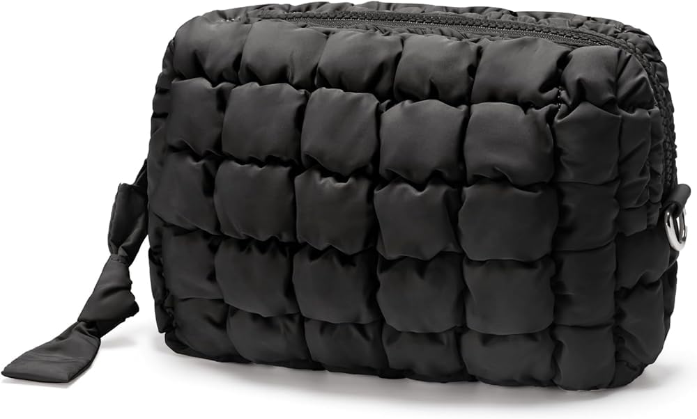 GQ Quilted Makeup Bag Puffy Cosmetic Bag Cute Puffer Travel Toiletry Bag for Women, Large Makeup Pouch for Purse Quilted Cosmetic Pouch for Essentials Toiletries for Women, Girls