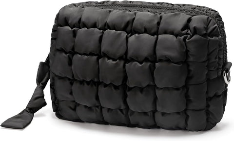 GQ Quilted Makeup Bag Puffy Cosmetic Bag Cute Puffer Travel Toiletry Bag for Women, Large Makeup Pouch for Purse Quilted Cosmetic Pouch for Essentials Toiletries for Women, Girls