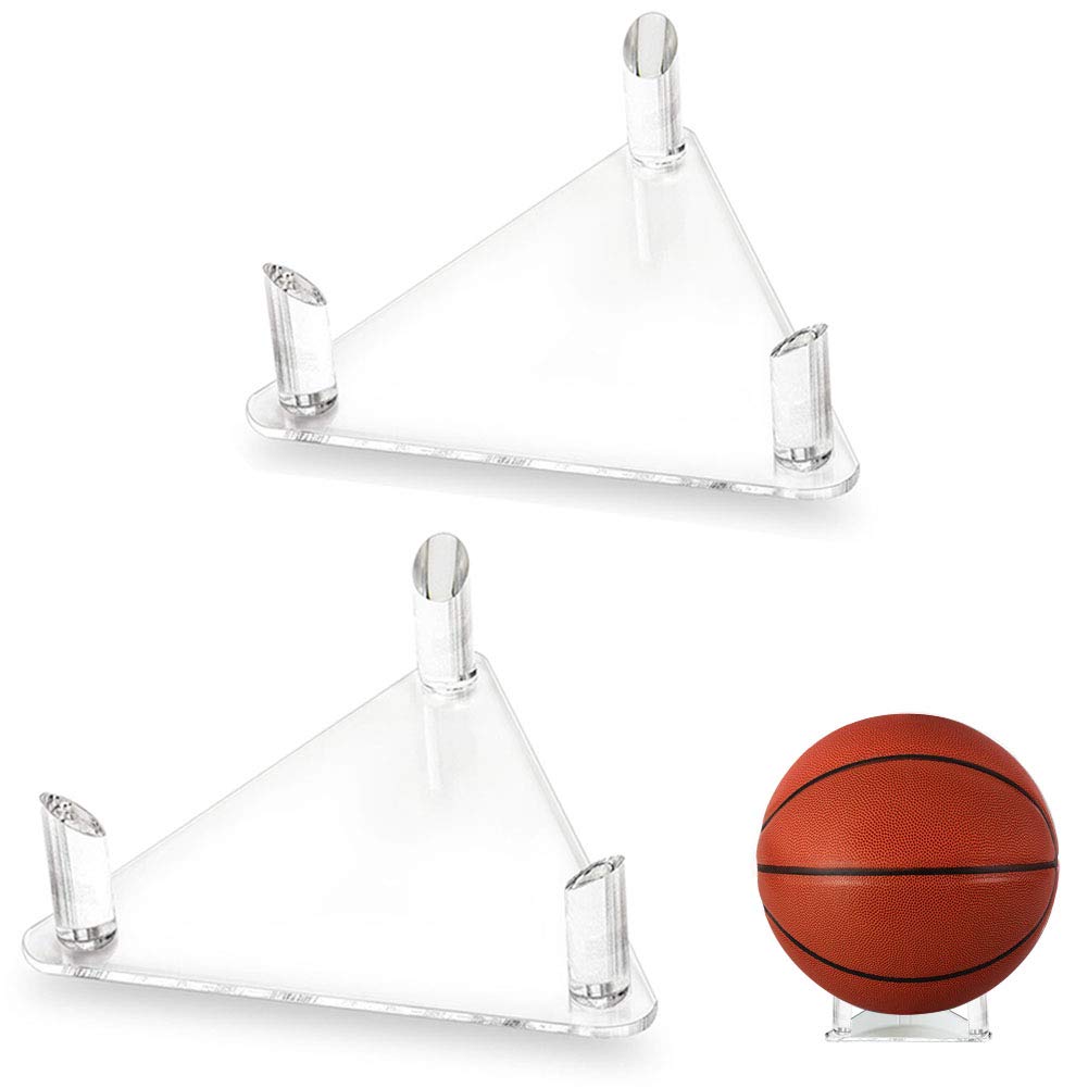BEST MEDIA 2 Pack Acrylic Ball Stand Holder, Clear Display Rack for Autographed Sports Balls, Storage for Basketball, Football, Soccer, and Volleyball, Modern Memorabilia Mount