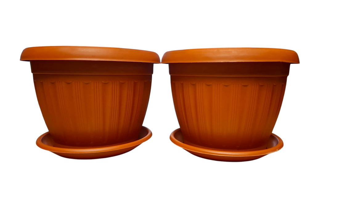 German Plant Pot, 20 cm, Set of 2, (Red Brown)