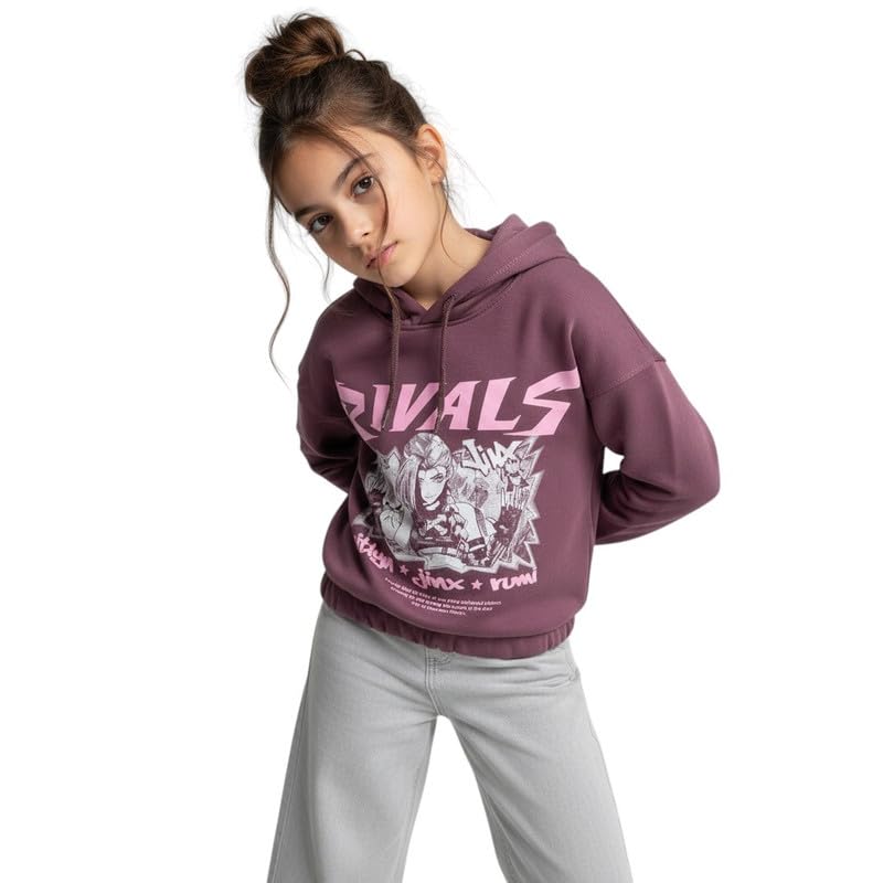 Tia Kids Cotton Kawaii Mood Sweatshirt for Girls - Dark Purple