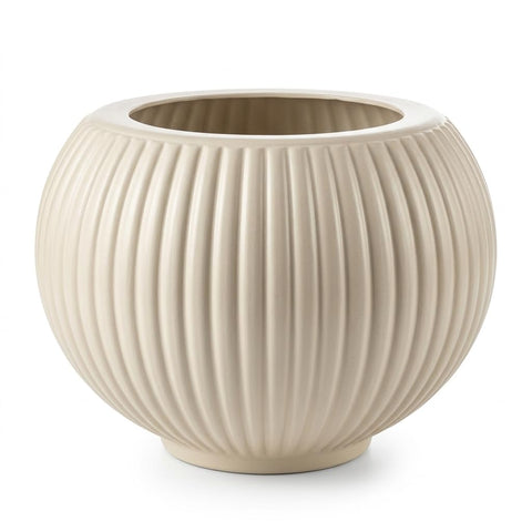 Decorative Ribbed Round Planter for Indoor Plants, Elegant Pot for Succulents, Leafy Plants, Seedlings, Prepared Soil Arrangements, Home Decor (Breeze, 35)