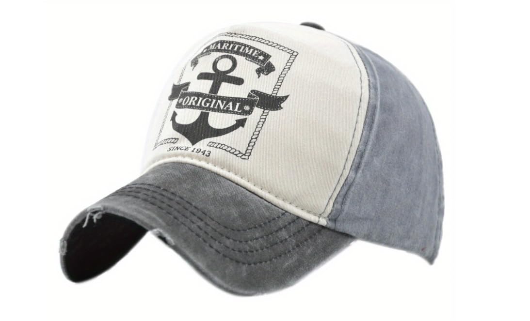 Be.uniqee Maritime Original Vintage Baseball Cap, Anchor Design, Distressed Style.